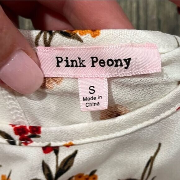 Pink Peony Womens Floral Crop Blouse Cut Out Tie Back Crewneck White Size Small - Picture 3 of 5